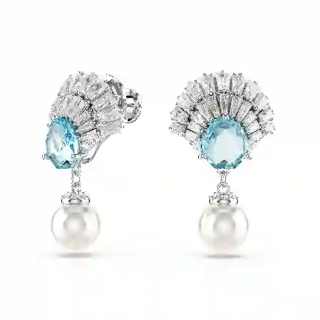 Resim Idyllia damla küpeler, Kristal inci, Deniz Kabuğu, Mavi, Rodyum kaplama