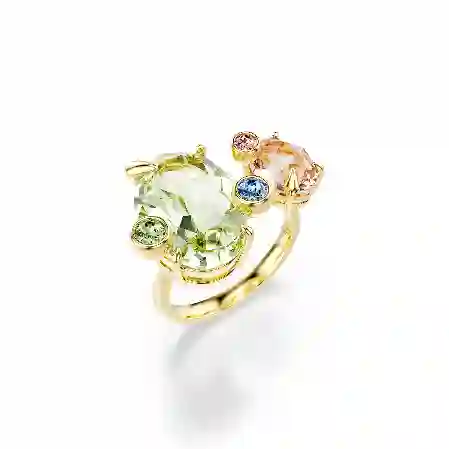 Resim Gema Yüzük, Set (3), Karışık kesimler, Çok renkli, Altın rengi kaplama