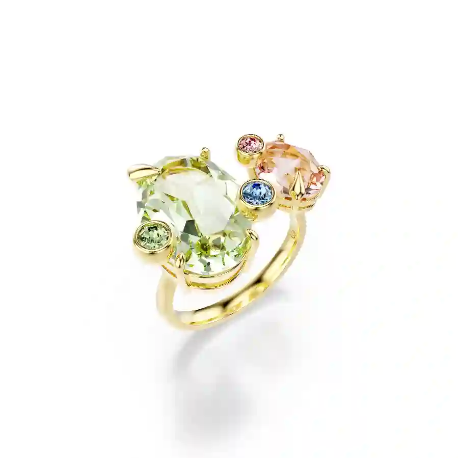 Resim Gema Yüzük, Set (3), Karışık kesimler, Çok renkli, Altın rengi kaplama