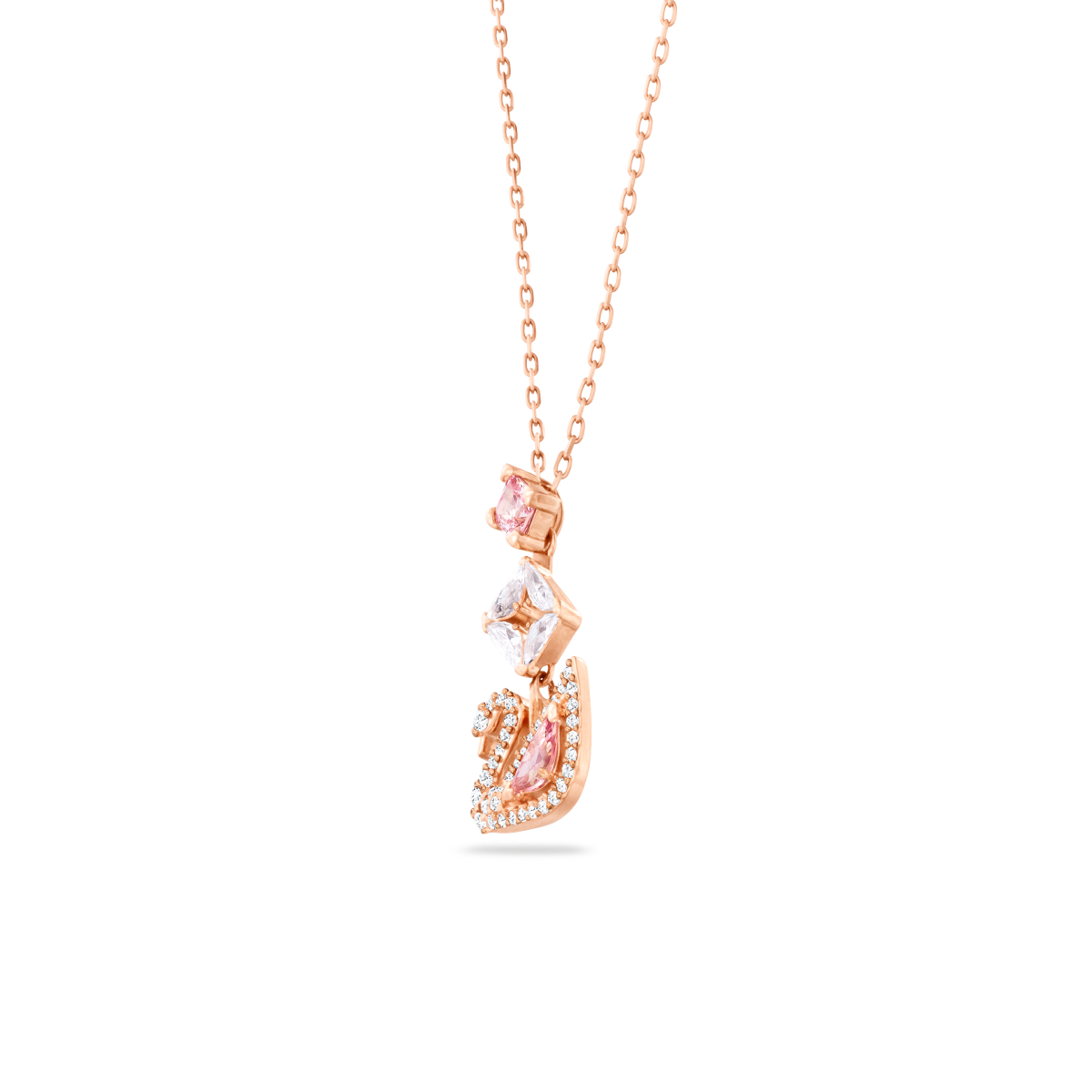 Resim Dazzling Swan Kolye, Kuğu, Pembe, Pembe altın rengi kaplama