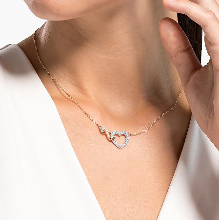 Resim Swarovski Infinity Kolye, Sonsuzluk ve kalp, Beyaz, Karışık metal yüzey