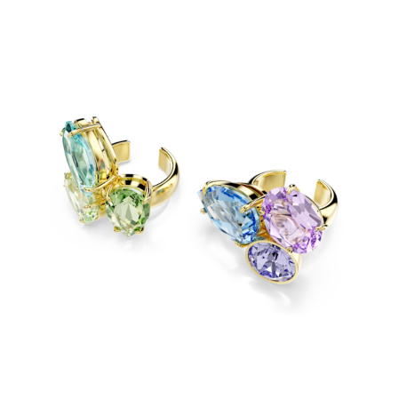 Resim Gema kelepçe küpe, Asimetrik tasarım, Karışık kesimler, Çok renkli, Altın rengi kaplama