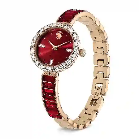 Resim Matrix Bangle Saat, İsviçre Üretimi, Kristal bileklik, Kırmızı, Pembe altın rengi yüzey