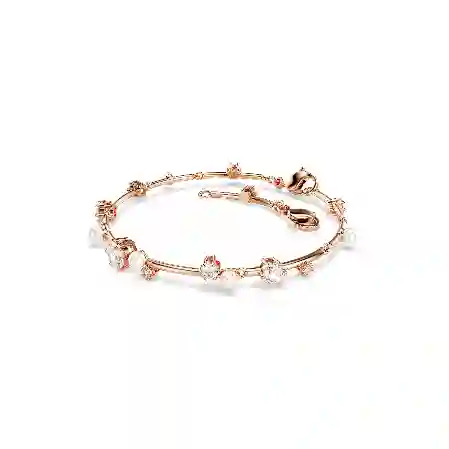 Resim Constella Tennis bileklik, Kristal inci, Yuvarlak kesimler, Beyaz, Pembe altın rengi kaplama