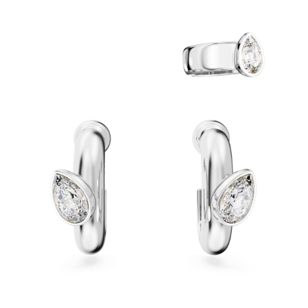 Resim Imber Kelepçeli halka küpeler, Set (3), Armut kesim, Beyaz, Rodyum kaplama