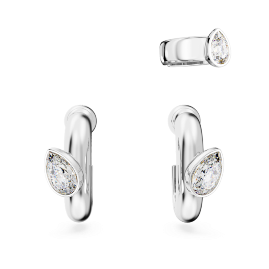 Resim Imber Kelepçeli halka küpeler, Set (3), Armut kesim, Beyaz, Rodyum kaplama