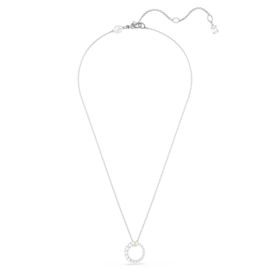 Resim Matrix Kolye, Kristal inci, Yuvarlak kesim, Beyaz, Rodyum kaplama