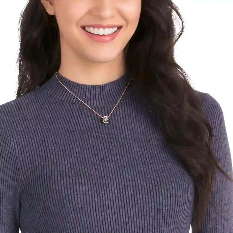 Resim Bella V Kolye, Yuvarlak kesim, Gri, Pembe altın rengi kaplama