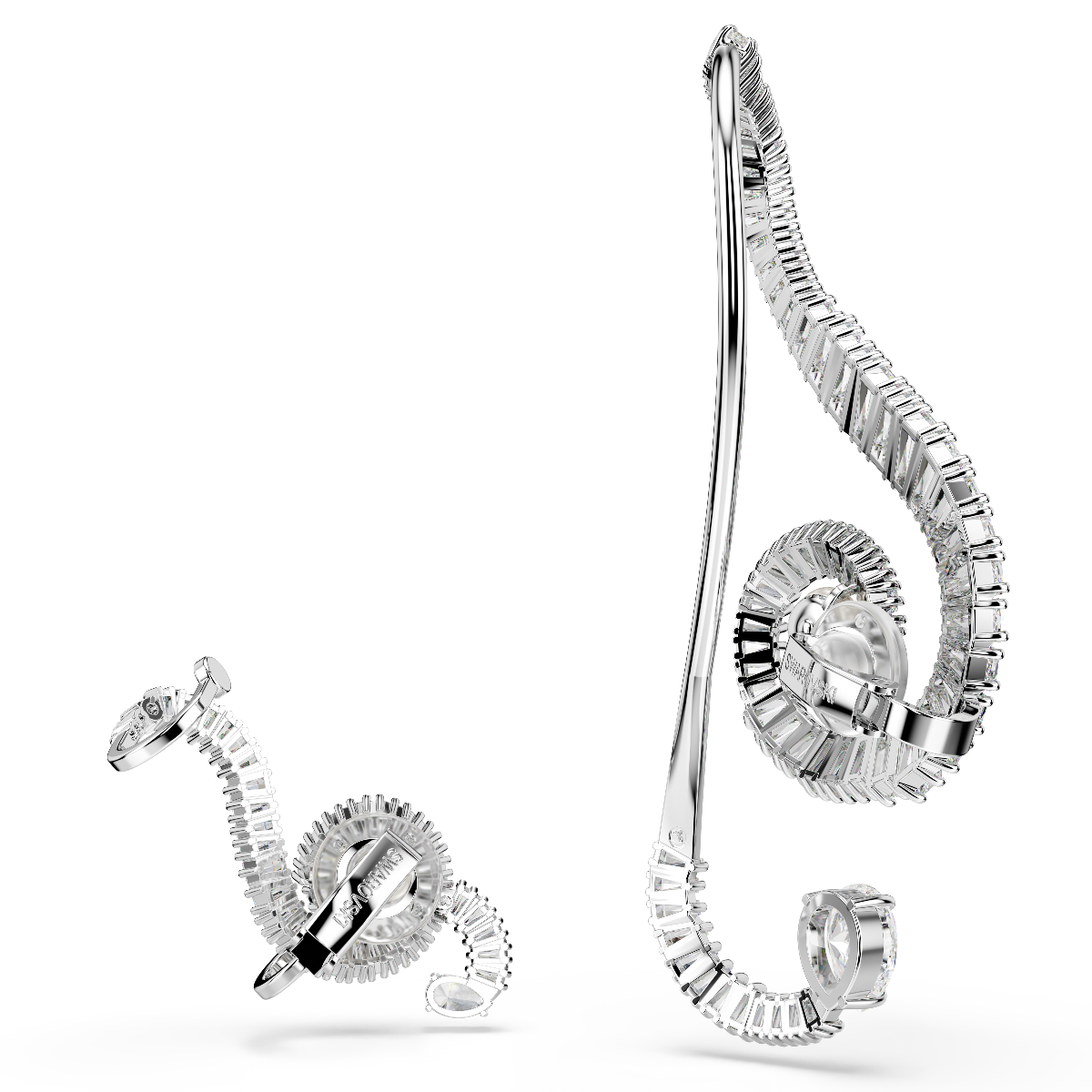Resim Ariana Grande x Swarovski Klipsli Küpeler, Asimetrik tasarım, Kristal inci, Baget kesim, Beyaz, Rodyum kaplama
