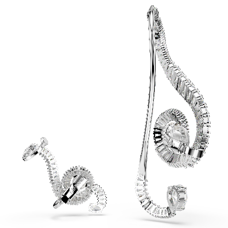 Resim Ariana Grande x Swarovski Klipsli Küpeler, Asimetrik tasarım, Kristal inci, Baget kesim, Beyaz, Rodyum kaplama