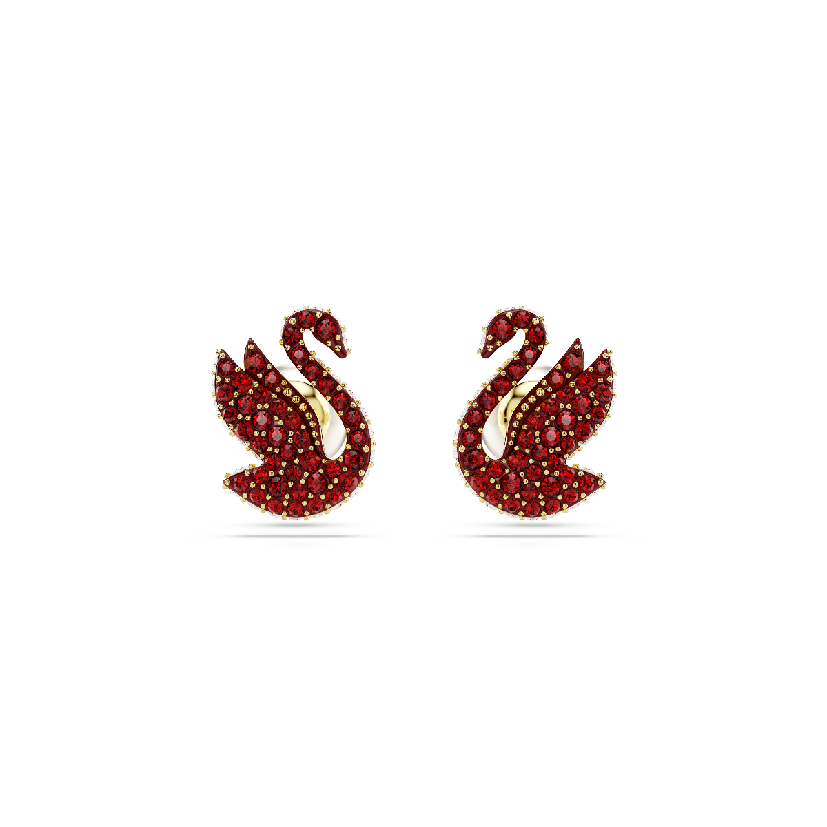 Resim Swarovski Iconic Swan düğme Küpeler, Kristal inci, Kuğu, Kırmızı, Altın rengi kaplama