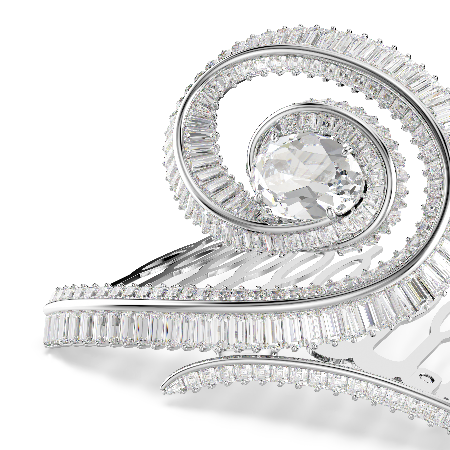 Resim Ariana Grande x Swarovski Saç Tokası, Kristal inci, Baget kesim, Beyaz, Rodyum kaplama