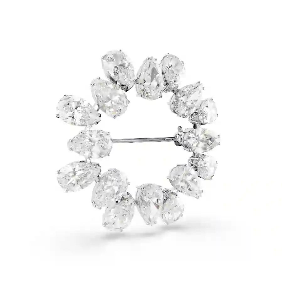 Resim Matrix Broş, Armut kesim, Beyaz, Rodyum kaplama