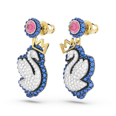 Resim Swan damla küpeler, Kuğu, Mavi, Altın rengi kaplama