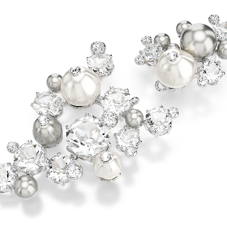 Resim Constella Küpeler, Kristal inci, Yuvarlak kesim, Beyaz, Rodyum kaplama