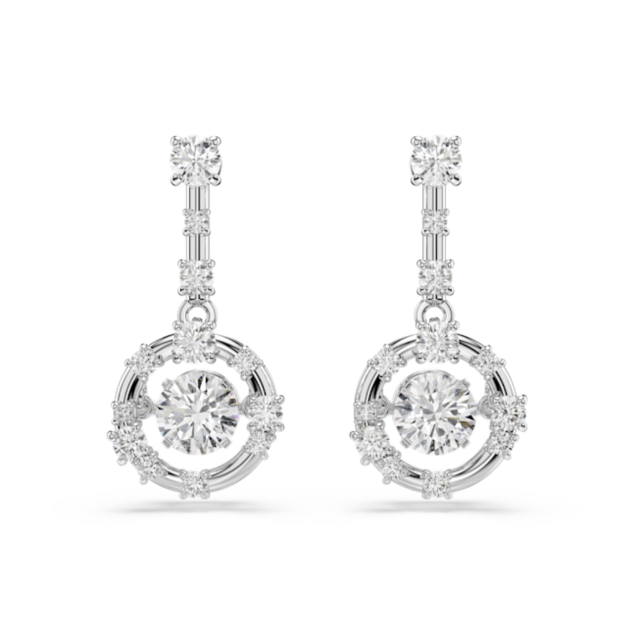 Resim Constella damla küpeler, Yuvarlak kesim, Dancing stone, Beyaz, Rodyum kaplama