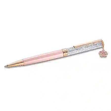 Resim Crystalline Tükenmez Kalem, Çiçek, Pembe, Pembe lakeli, pembe altın rengi kaplama