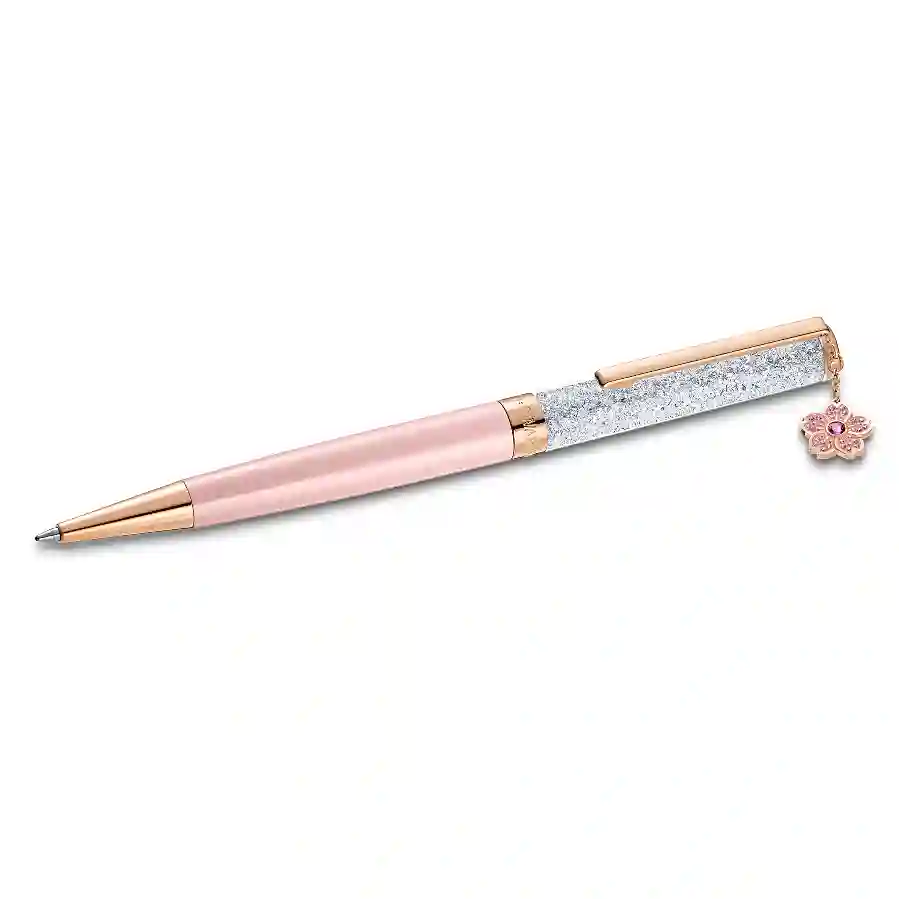 Resim Crystalline Tükenmez Kalem, Çiçek, Pembe, Pembe lakeli, pembe altın rengi kaplama