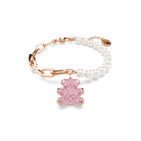 Resim Teddy Bileklik, Kristal inci, Ayıcık, Pembe, Pembe altın rengi kaplama