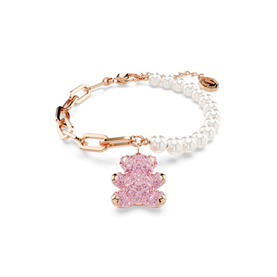 Resim Teddy Bileklik, Kristal inci, Ayıcık, Pembe, Pembe altın rengi kaplama