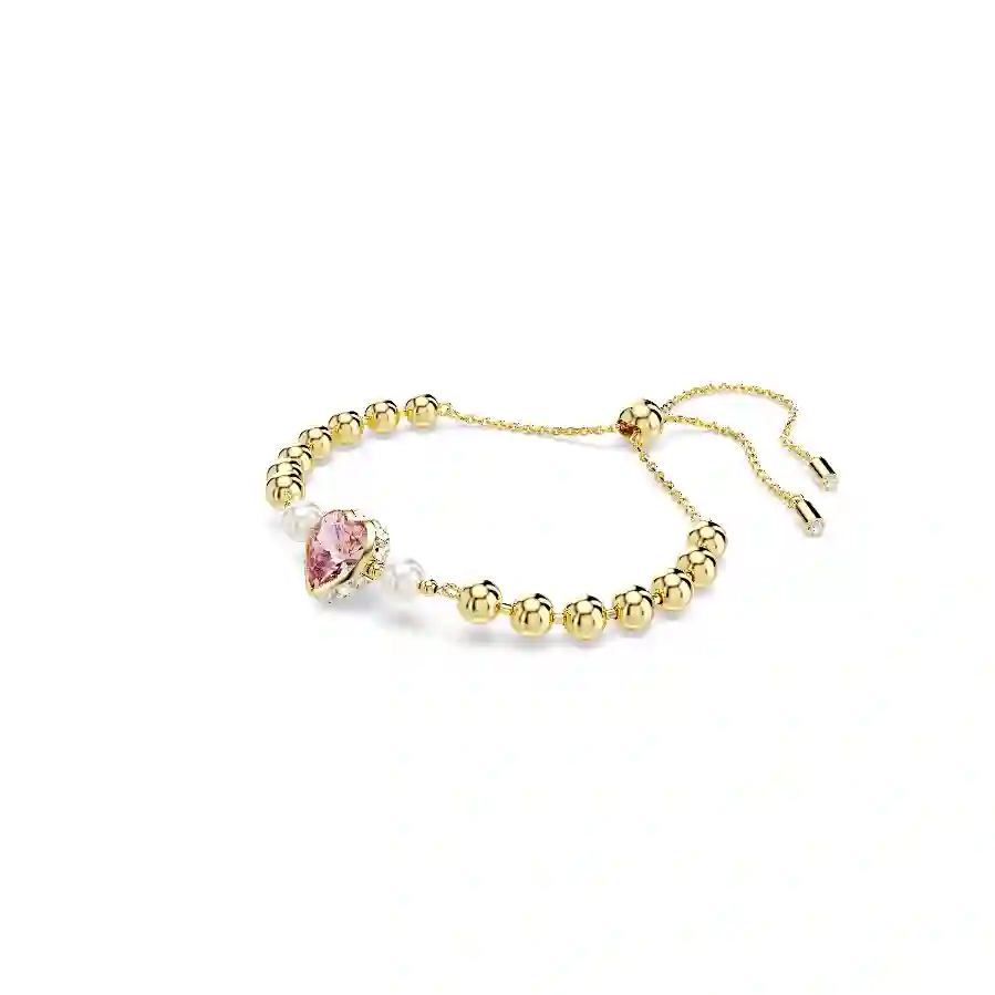 Resim Imber Bileklik, Kristal inci, Kalp kesim, Kalp, Pembe, Altın rengi kaplama