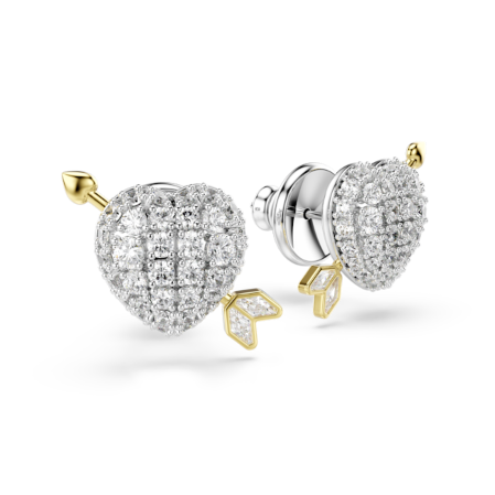 Resim Idyllia düğme Küpeler, Karışık kesimler, Oklu kalp, Beyaz, Karışık metal yüzey