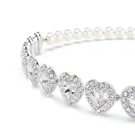 Resim Ariana Grande x Swarovski Tennis gerdanlık, Karışık kesimler, Kristal inci, Kalp, Beyaz, Rodyum kaplama