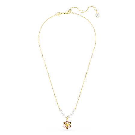 Resim Idyllia Kolye, Kristal inci, Karışık kesimler, Çiçek, Çok renkli, Altın rengi kaplama