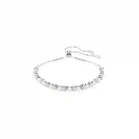 Resim Matrix Tennis bileklik, Kristal inci, Yuvarlak kesim, Beyaz, Rodyum kaplama