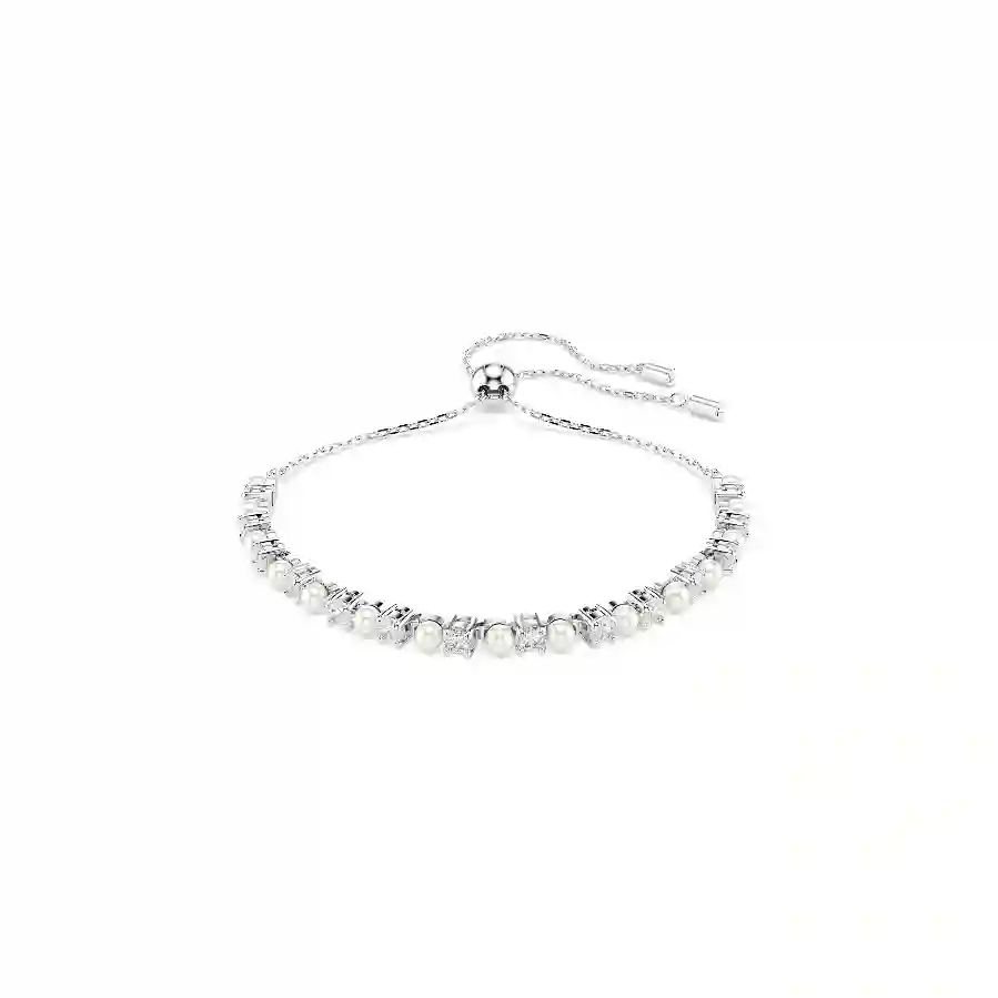 Resim Matrix Tennis bileklik, Kristal inci, Yuvarlak kesim, Beyaz, Rodyum kaplama