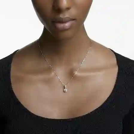 Resim Solitaire Kolye, Yuvarlak kesim, Beyaz, Rodyum kaplama