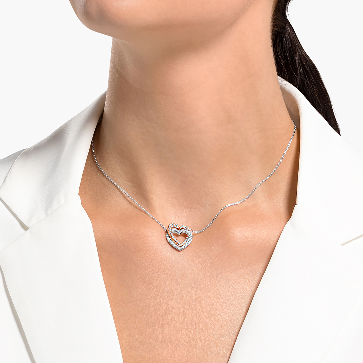 Resim Swarovski Infinity Kolye, Kalp, Beyaz, Karışık metal yüzey