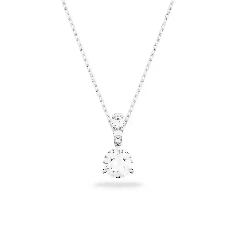 Resim Solitaire Kolye, Yuvarlak kesim, Beyaz, Rodyum kaplama