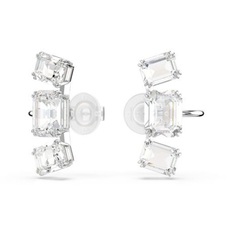 Resim Millenia Klipsli Küpeler, Sekizgen kesim, Beyaz, Rodyum kaplama