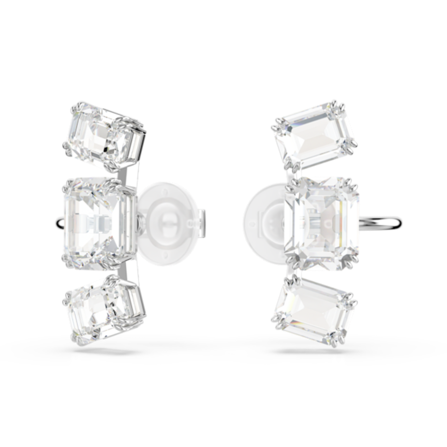 Resim Millenia Klipsli Küpeler, Sekizgen kesim, Beyaz, Rodyum kaplama