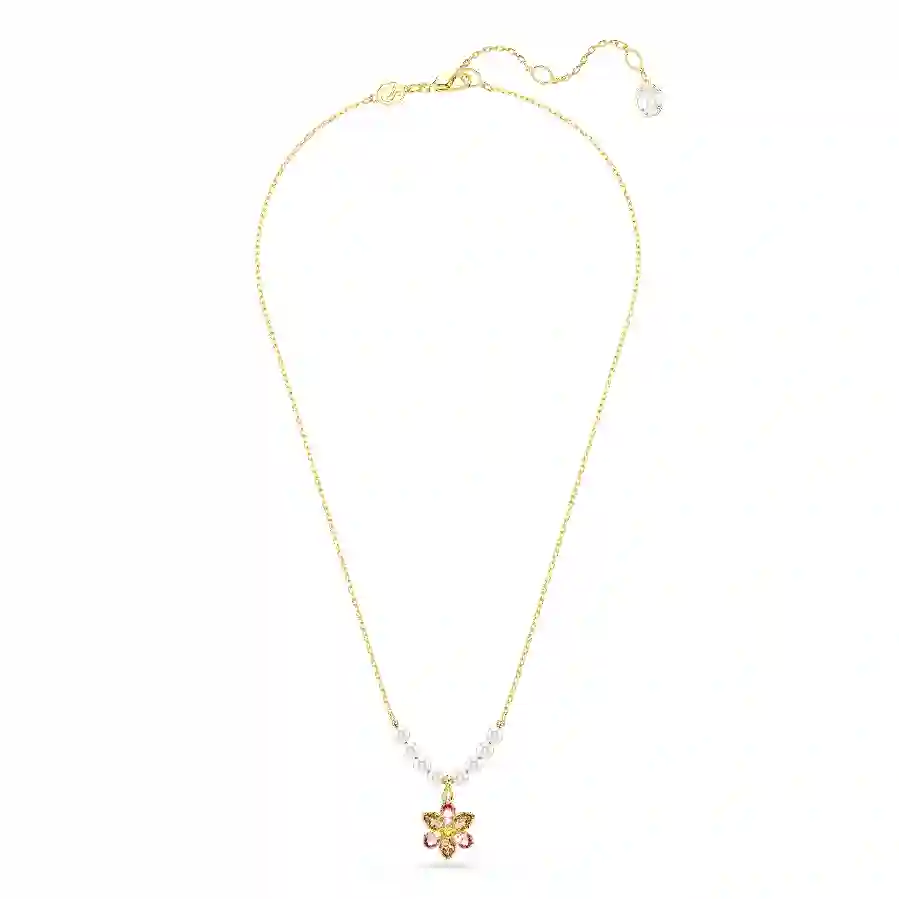Resim Idyllia Kolye, Kristal inci, Karışık kesimler, Çiçek, Çok renkli, Altın rengi kaplama