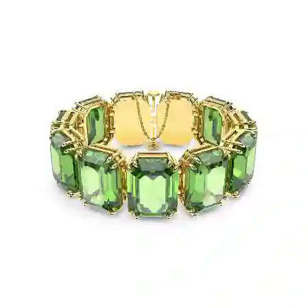 Resim Millenia Bileklik, Büyük kristaller, Sekizgen kesim, Yeşil, Altın rengi kaplama