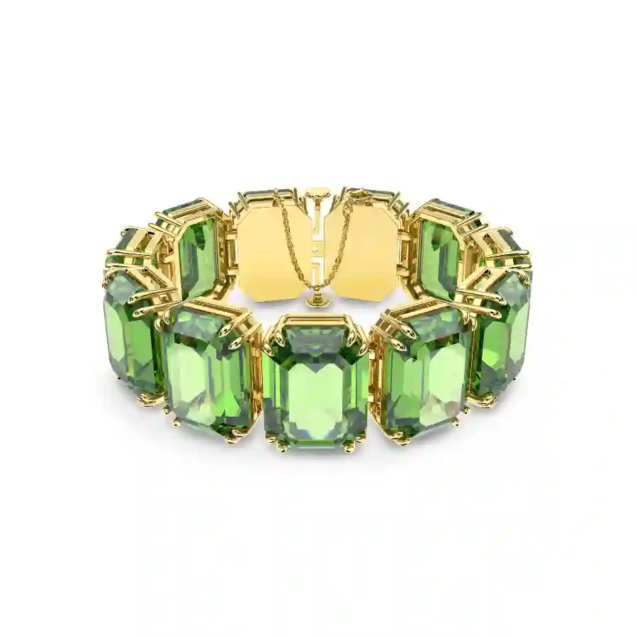 Resim Millenia Bileklik, Büyük kristaller, Sekizgen kesim, Yeşil, Altın rengi kaplama