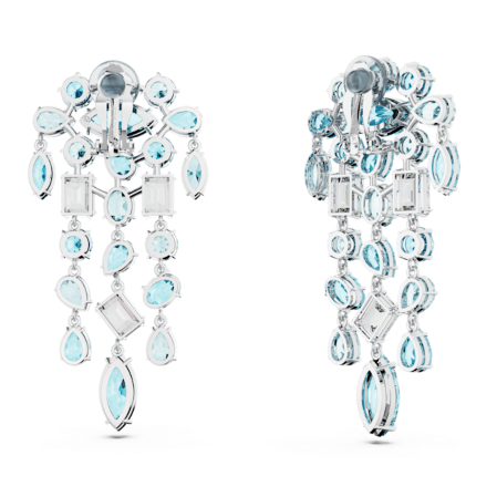 Resim Gema Klipsli Küpeler, Karışık kesim, Avize, Ekstra uzun, Mavi, Rodyum kaplama