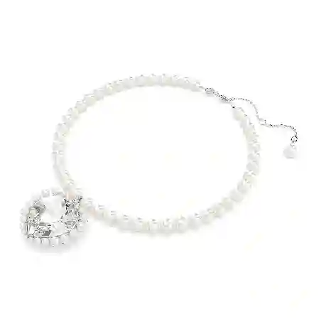 Resim Ariana Grande x Swarovski Kolye, Kristal inci, Kalp kesim, Kalp, Beyaz, Rodyum kaplama