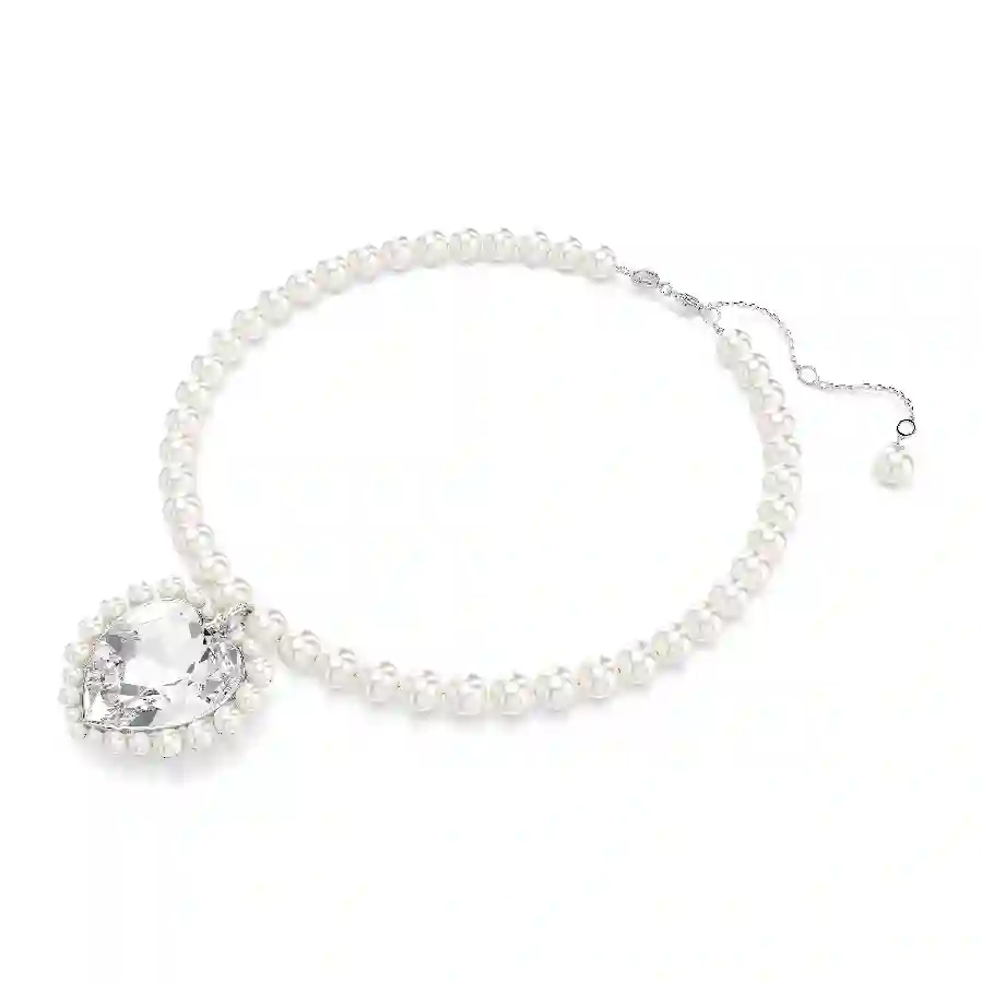 Resim Ariana Grande x Swarovski Kolye, Kristal inci, Kalp kesim, Kalp, Beyaz, Rodyum kaplama