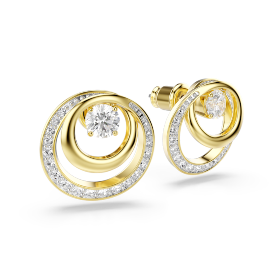 Resim Hyperbola düğme Küpeler, Yuvarlak kesim, Beyaz, Altın rengi kaplama