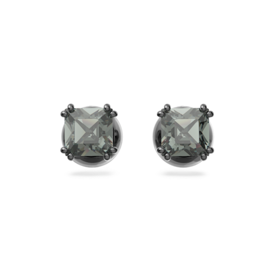 Resim Millenia düğme Küpeler, Kare kesim, Siyah, Rutenyum kaplama