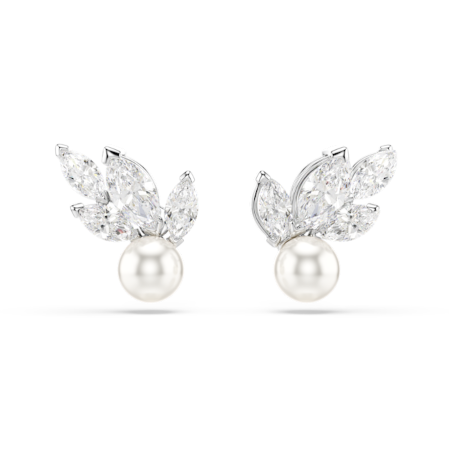 Resim Louison Pearl düğme Küpeler, Yaprak, Beyaz, Rodyum kaplama