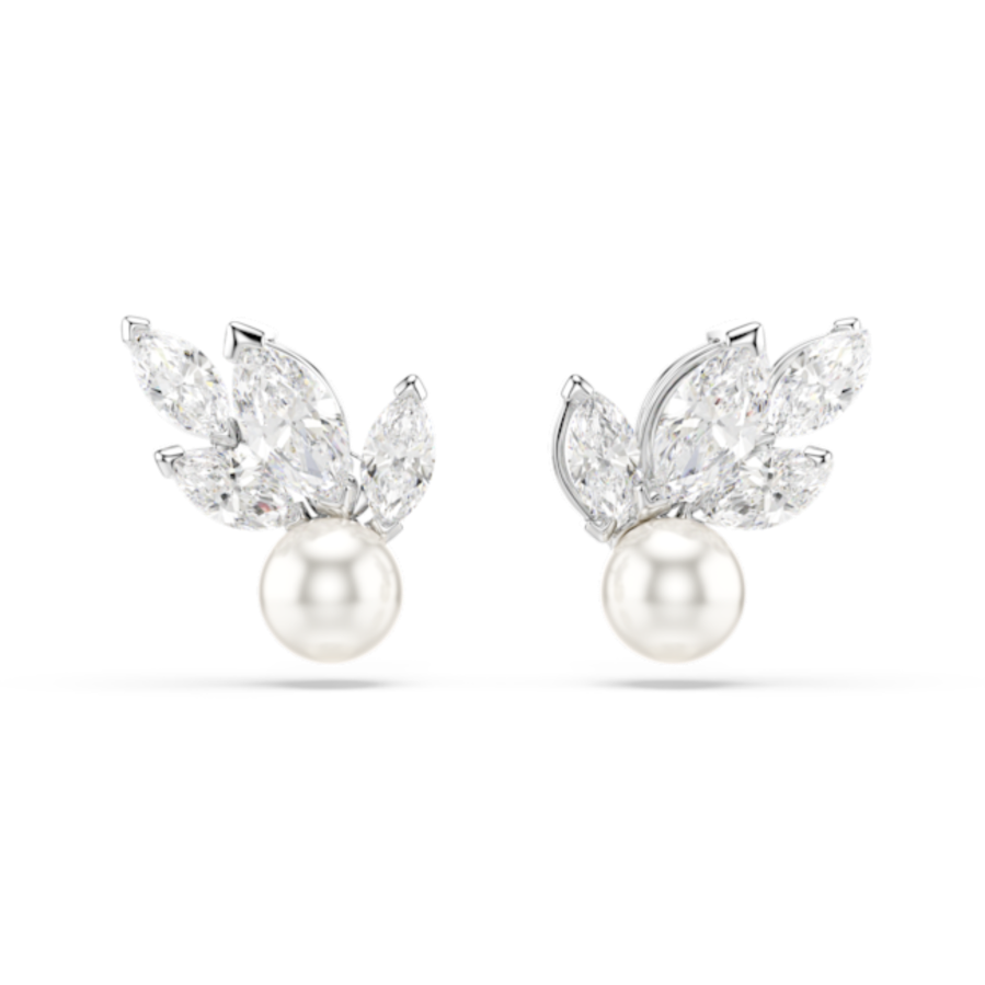 Resim Louison Pearl düğme Küpeler, Yaprak, Beyaz, Rodyum kaplama