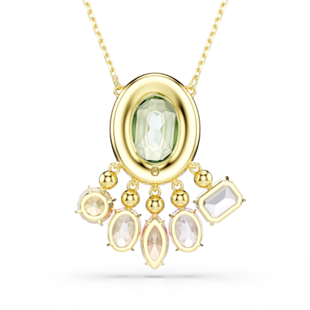 Resim Gema Kolye, Karışık kesimler, Sallantılı kristaller, Çok renkli, Altın rengi kaplama