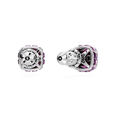 Resim Birthstone düğme Küpeler, Kare kesim, Şubat, Mor, Rodyum kaplama