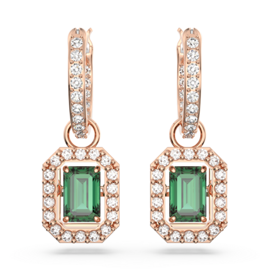 Resim Una damla küpeler, Sekizgen kesim, Yeşil, Pembe altın rengi kaplama