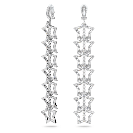 Resim Stella Klipsli Küpeler, Yıldız, Büyük boy, Beyaz, Rodyum kaplama