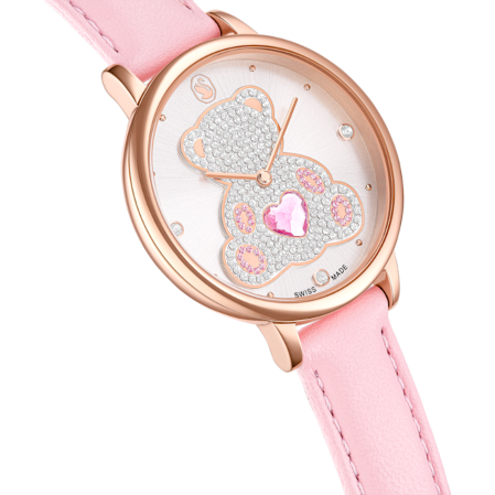 Resim Teddy Saat, İsviçre Üretimi, Deri kayış, Pembe, Pembe altın rengi yüzey